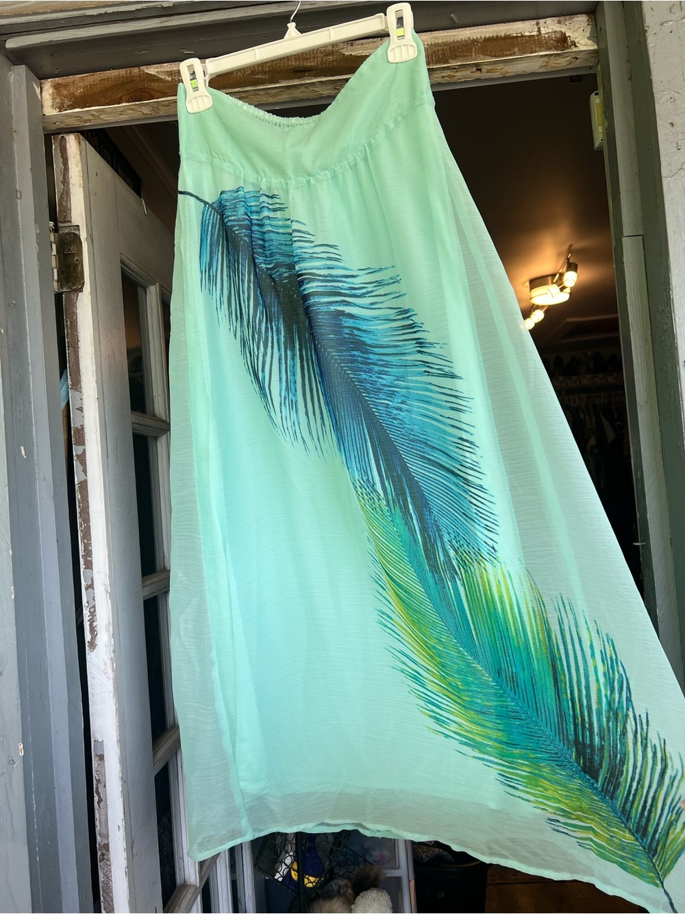 New York & Company Seafoam Green Maxi Skirt with Blue palm leaf size XS